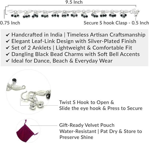 Versatile leaf-design ankle bracelets with subtle jingles for beach outings or daily ethnic style.
