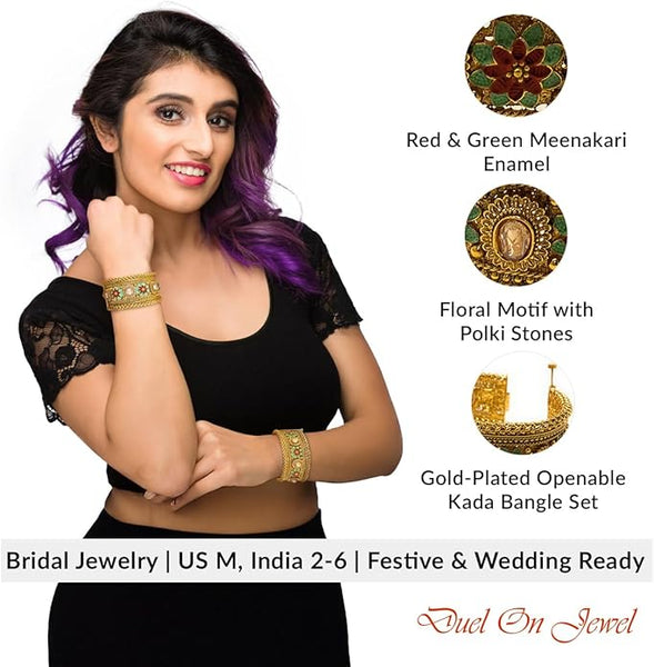 1.25-inch wide statement bangles for US Medium / Indian sizes 2-6 with adjustable fit.
