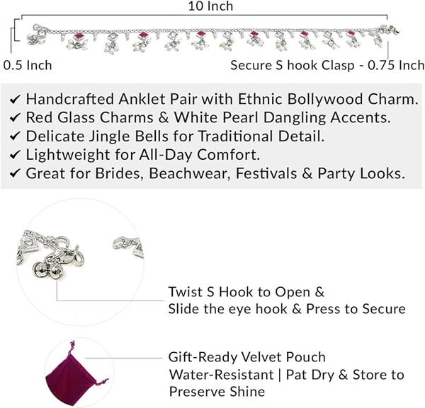 10-inch Indian foot jewelry styled with a traditional lehenga for a wedding or dance party.
