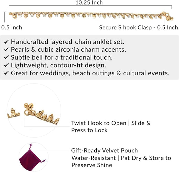 Handcrafted Indian jhanjar jewelry set with a 5K gold finish and white pearl embellishments.
