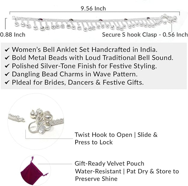 Traditional silver-tone Jhanjar set styled for a bridal wedding ceremony or festive dance performance.
