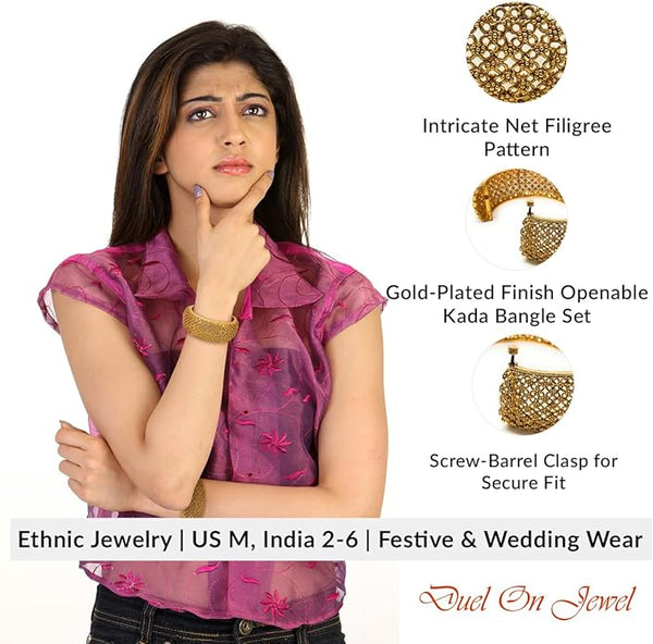 Lightweight gold-plated bangles for US Medium / Indian sizes 2-6, comfortable for extended wear.
