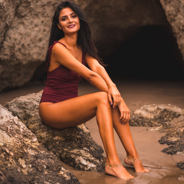 Indian Gold Plated Womens Bells Anklet Chain Payal Set in Dangle Charm Clusters of White Pearls and Red Green Stones For Beach Party Everyday Wear Gifts by Duel On Jewel