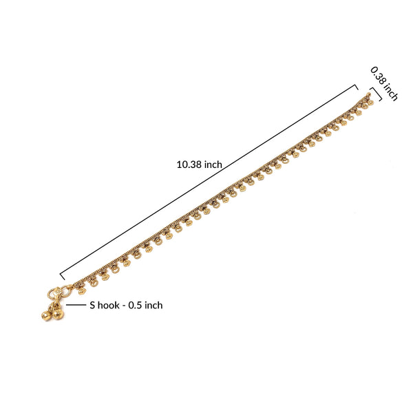 Gold Tone Plated Dainty Womens Indian Payal Bells Anklet Set For Everyday Party Beach Wear - Duel On Jewel