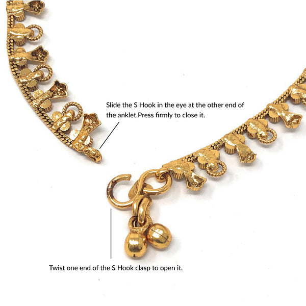 Gold Tone Plated Dainty Womens Indian Payal Bells Anklet Set For Everyday Party Beach Wear - Duel On Jewel