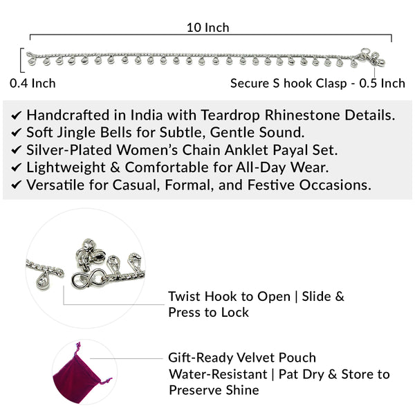 Versatile silver-tone chain anklets with a subtle jingle; suitable for both ethnic and modern western outfits.
