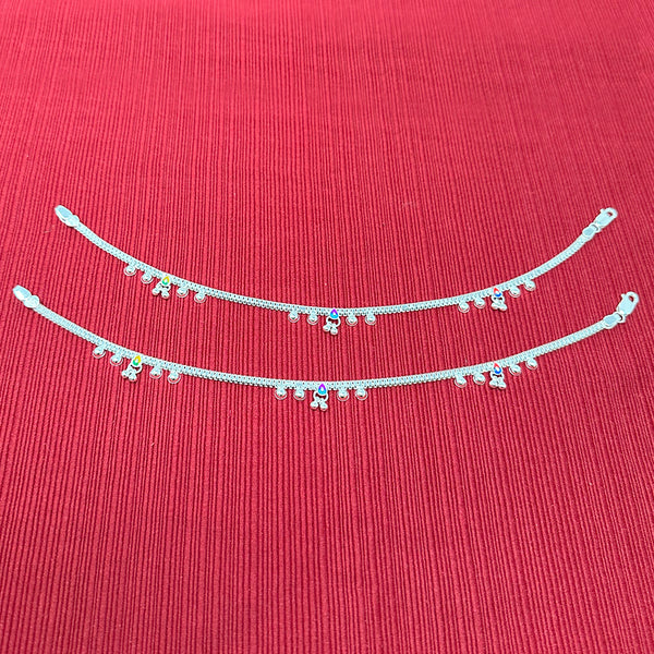 Handmade Indian Pure Sterling Silver 25.51 gm Chain Anklet Payal Gift Set with Multicolor Enamel For Women - Bridal Party Dance Wedding - Duel On Jewel