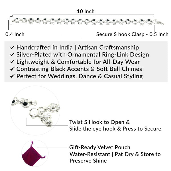 Gift-ready black accent anklets presented in a signature burgundy velvet storage pouch.