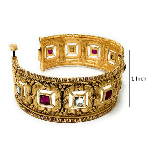 Red White Zircon Gold Plated Indian Ethnic Maratha Womens Openable Kada Bangle Bracelet Set - Gift Wedding Shower - Duel On Jewel