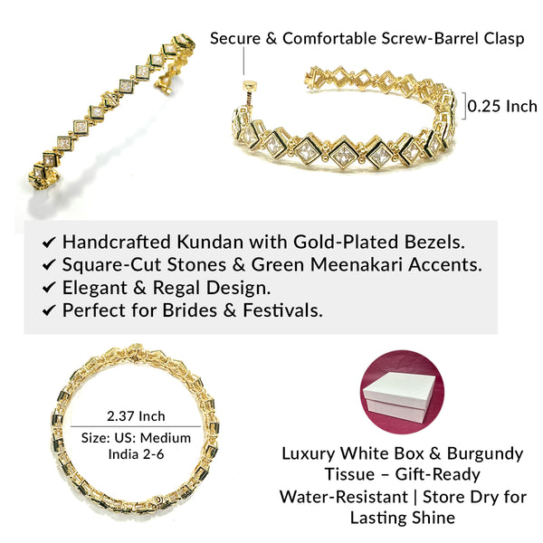 Premium white gift box packaging for Duel On Jewel square Kundan bangle set.
