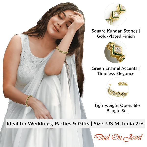 Elegant 0.25-inch wide square-cut Kundan kadas for festive and wedding guest styling.
