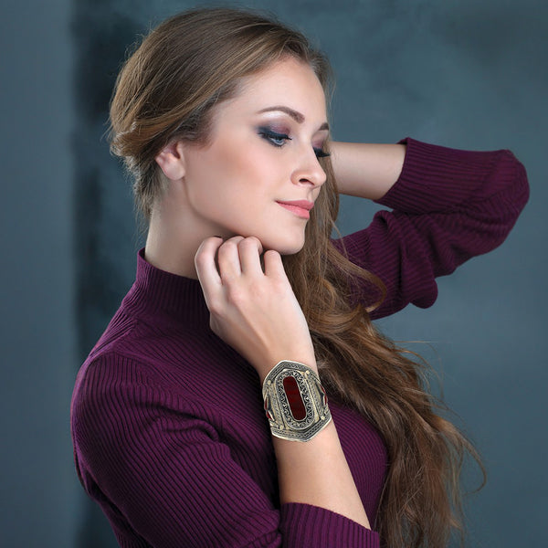 Side view of oxidized silver hammered cuff – Afghan tribal artisan craftsmanship