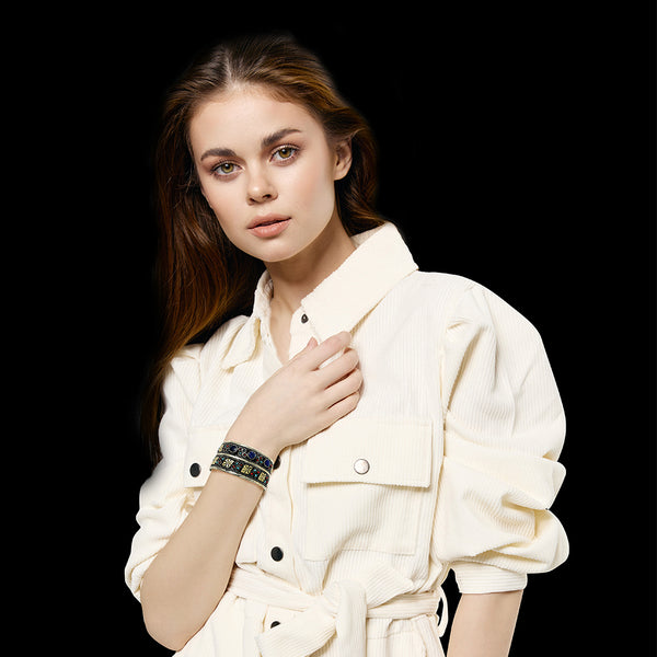 Adjustable alloy cuff bracelet with bold blue stones – festival jewelry for women