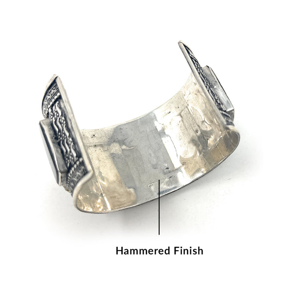 Tribal black stone wide cuff bracelet – boho chic accessory for festivals and cultural gifting