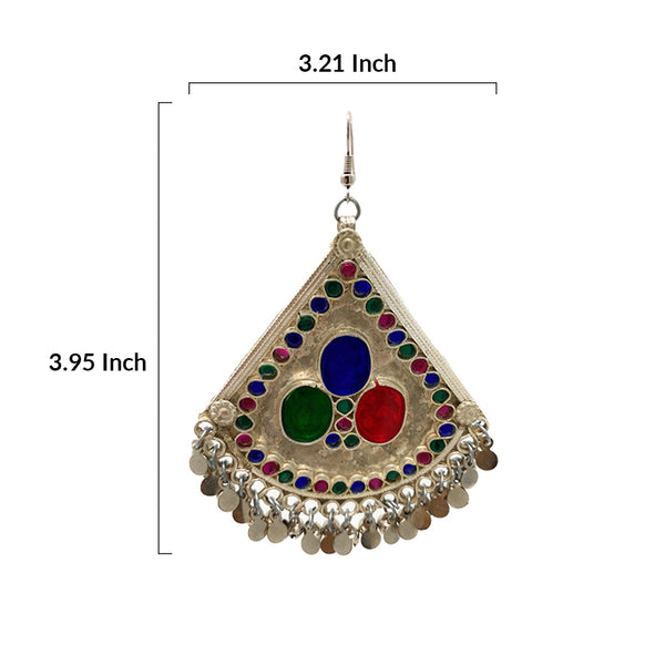 Large 3.95-inch boho chic earrings in antique silver tone for Navratri and Dandiya