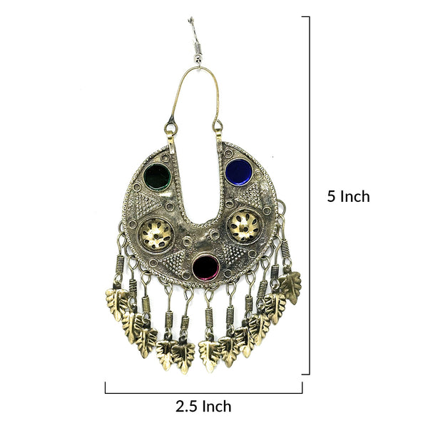 Lightweight oxidized silver banjara earrings with multicolor stones, perfect for Navratri Dandiya