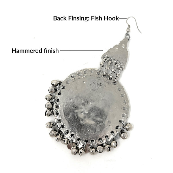 Afghan Tribal Statement Earrings – Handmade Vintage Red Round Dangles with Beads, Oxidized Silver-Tone Boho Festival Jewelry