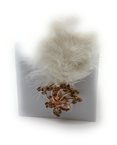 Duel On Jewel | White Feather & Rose Gold Hat Pin Brooch | Amber Stone Accent | Groom Sehra Accessory | Cowboy Hat, Wedding, Victorian, Cosplay & Halloween Costume Decor