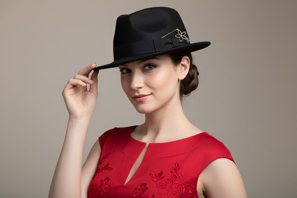 Duel On Jewel | Gold Floral Stick Pin with Blue Crystal Drop | Elegant Hat, Lapel & Brooch Pin | Vintage-Inspired Design for Blazers, Turbans, Scarves, Coats & DIY Accessories