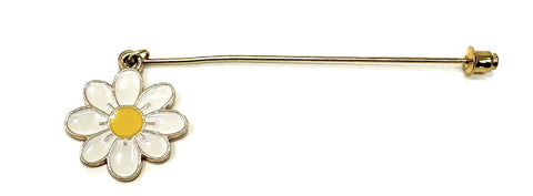 Duel On Jewel | Daisy Flower Stick Pin | White & Yellow Enamel Floral Brooch Pin | Gold-Tone Jewelry for Hats, Lapels, Scarves, Turbans & DIY Accessories | Cute Spring & Costume Accent