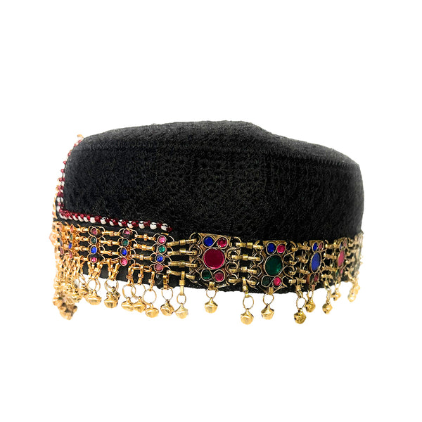Handmade Afghan-crafted Kayi headpiece with sturdy fabric base and decorative chain details