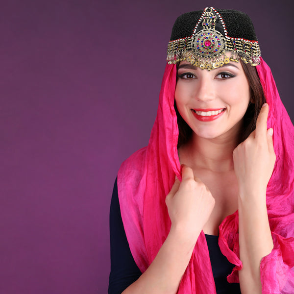 Turkish Ottoman Kayi Tribal Diriliş Ertuğrul Ghazi Women Men Handmade Headpiece Hat in Black Antique Finish Ornaments and Multicolor Stones - Duel On Jewel