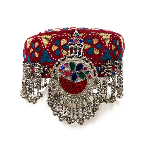 Ertuğrul Ghazi Halime Sultan Kayi Turkish Tribal Womens Multicolor Headpiece Hat in Stones and Bells - Duel On Jewel