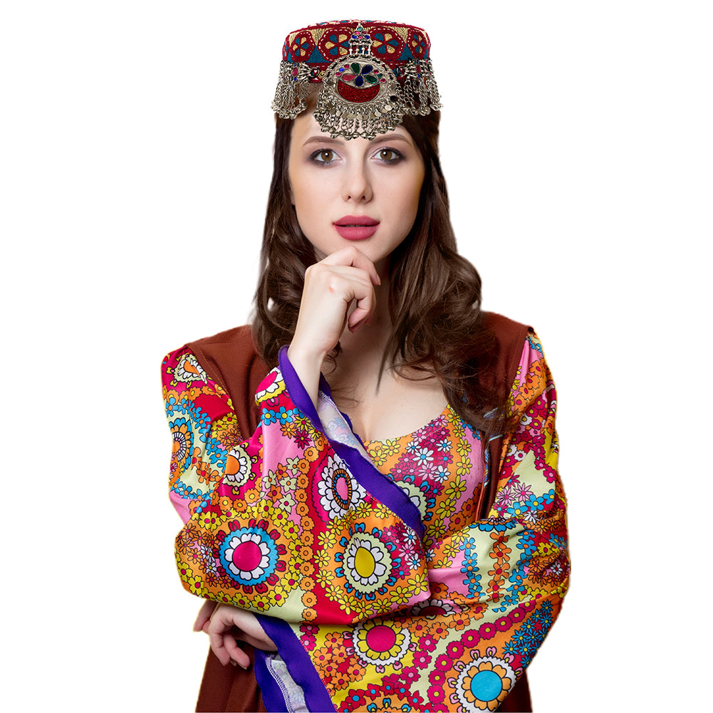 Turkish Kayi Tribal Womens Headpiece Embroidered Brk Hat with Medallion, Chains & Bells by Duel On Jewel Turkish Kayi Tribal Womens Headpiece Embroidered Brk Hat with Medallion, Chains & Bells by Duel On Jewel
