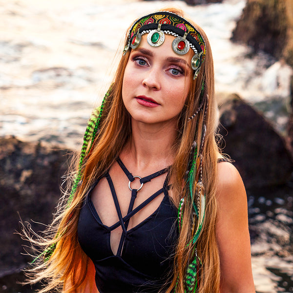 Adjustable tie-cord design of tribal headband – bohemian fashion accessory for dance and festivals