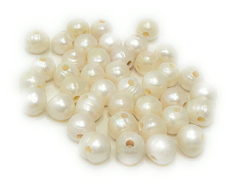 Duel On Jewel | 40pcs White Round Cultured Pearl Beads | 8mm Loose Pearls with 2.5mm Large Holes | Smooth Natural Pearls for Bracelets, Necklaces & DIY Jewelry Making