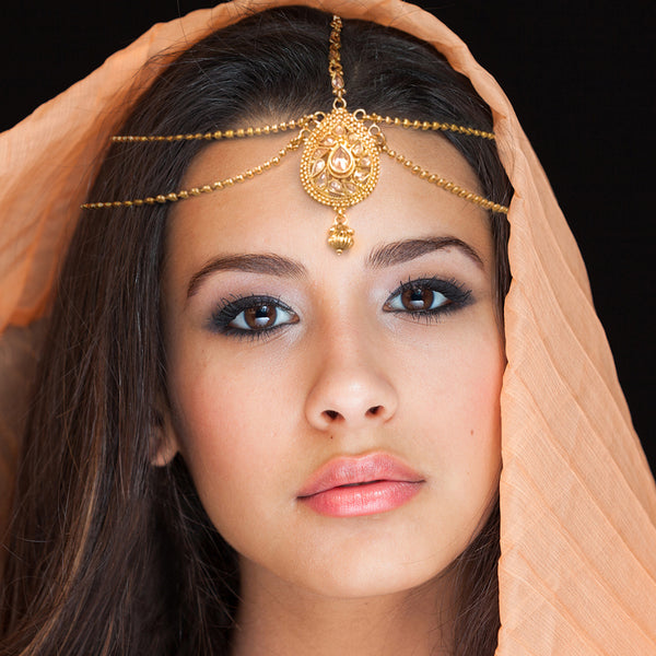 Gold Plated Teardrop Forehead Hair Head Indian Traditional Damini Ornament Maang Tika Matha Patti - Duel On Jewel