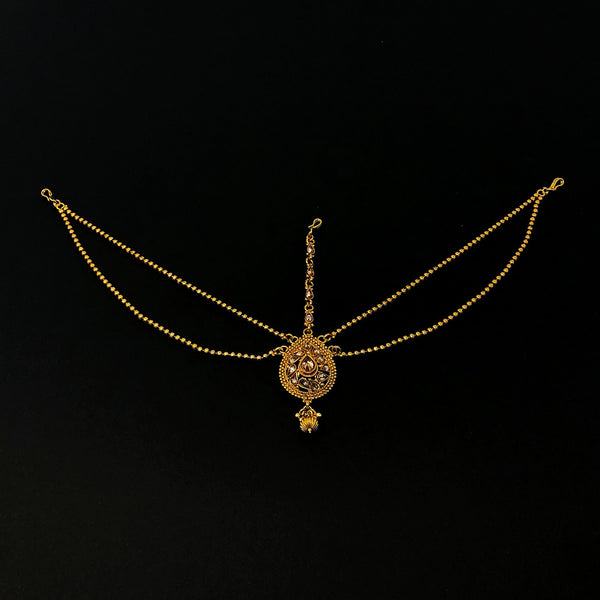 Gold Plated Teardrop Forehead Hair Head Indian Traditional Damini Ornament Maang Tika Matha Patti - Duel On Jewel