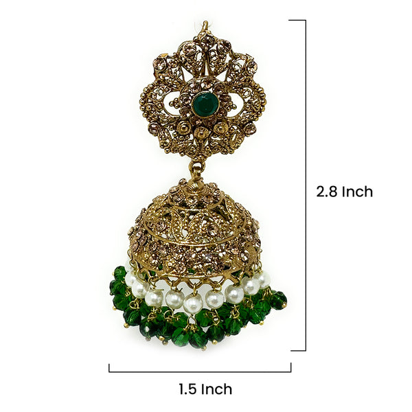 Indian Pakistani Womens Multi Strand Green Long Rani Haar Necklace Gold Plated Pendant with Chandelier Jhumka Earrings Gift Set - Duel On Jewel