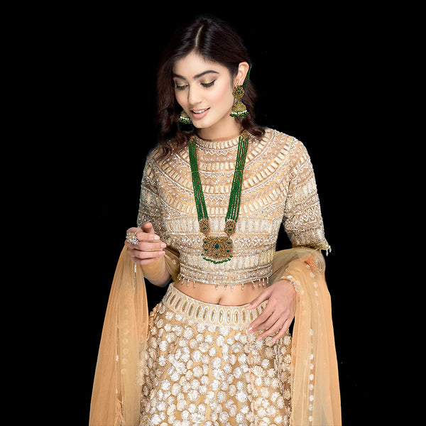 Indian Pakistani Womens Multi Strand Green Long Rani Haar Necklace Gold Plated Pendant with Chandelier Jhumka Earrings Gift Set - Duel On Jewel