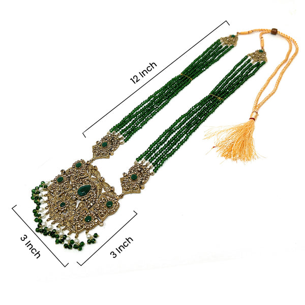 Indian Pakistani Womens Multi Strand Green Long Rani Haar Necklace Gold Plated Pendant with Chandelier Jhumka Earrings Gift Set - Duel On Jewel