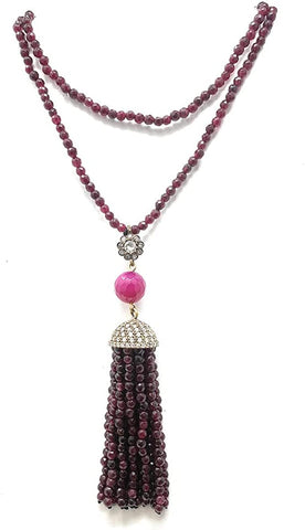 Turkish Hurrem Sultan Red Crystal Bead Long Pendant Necklace Sterling Silver Crown Gift For Teen Girls Women - Duel On Jewel
