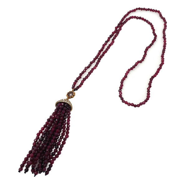 Roxelana style long necklace styled with formal bridal and bridesmaid party attire.

