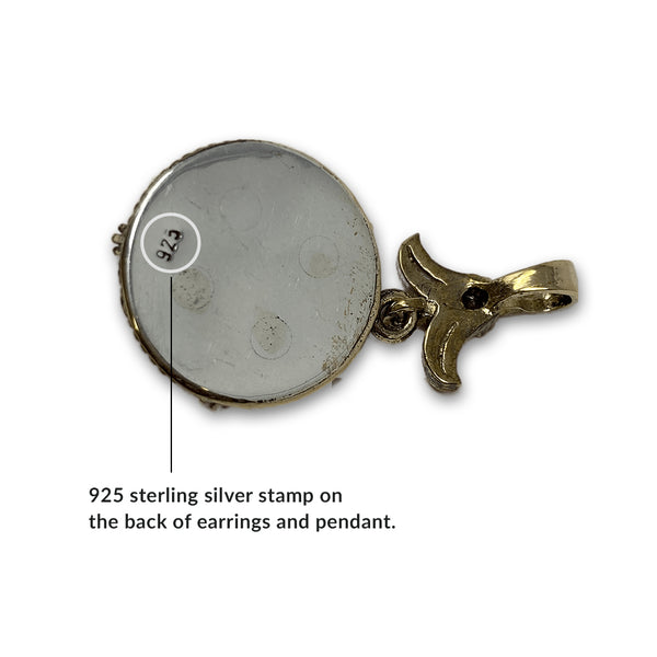 Sterling Silver Womens Formal Turkish Multicolor Drop Pendant Dangle Earring Jewelry Gift Set - Duel On Jewel