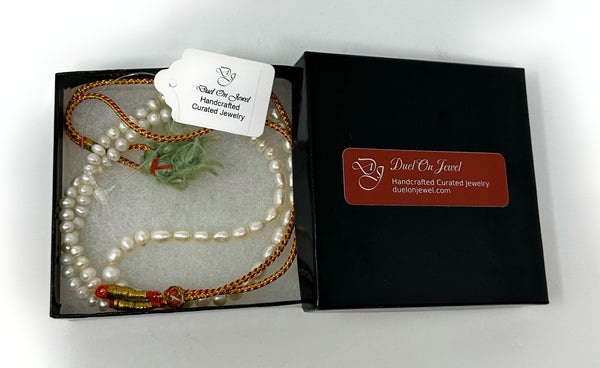 Duel On Jewel | 93 Natural Freshwater Cultured Pearls Necklace/String | 5–7mm Pearls from Hyderabad, India | Adjustable Gold Thread | Wearable & DIY Jewelry Crafting | 18-Inch Cream-White Strand