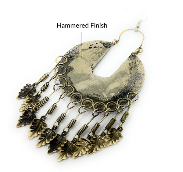 Bohemian banjara earrings, 5-inch long statement dangles with leaf charms and multicolor detailing