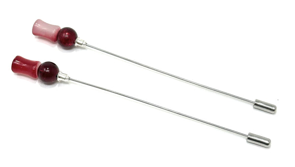 Duel On Jewel | 2-Pack Burgundy & Rose Glass Bead Hat Pins – Long Silver Stick Pins for Hats, Lapels, Hijabs, Scarves & Accessories | Elegant Retro-Inspired Styling Accent for Women & Men