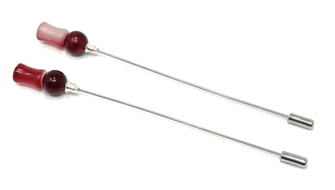 Duel On Jewel | 2-Pack Burgundy & Rose Glass Bead Hat Pins – Long Silver Stick Pins for Hats, Lapels, Hijabs, Scarves & Accessories | Elegant Retro-Inspired Styling Accent for Women & Men