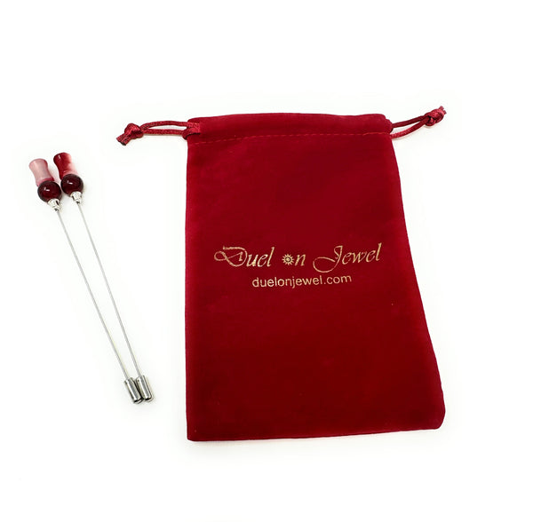 Duel On Jewel | 2-Pack Burgundy & Rose Glass Bead Hat Pins – Long Silver Stick Pins for Hats, Lapels, Hijabs, Scarves & Accessories | Elegant Retro-Inspired Styling Accent for Women & Men