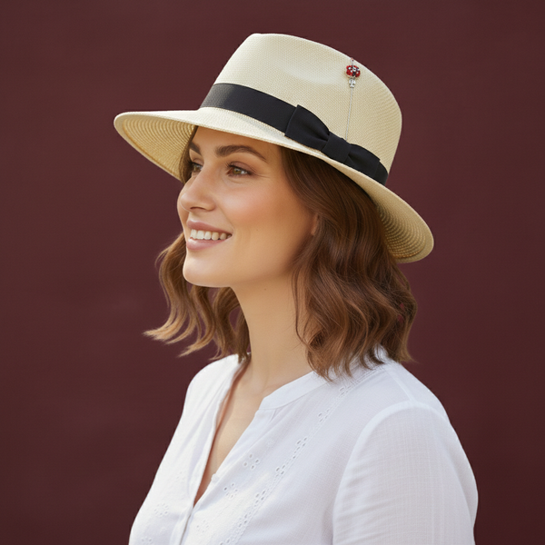 Duel On Jewel | Decorative Red Hat Pin with Rhinestone Floral Bead | Silver Long Stick Pin for Hats, Scarves, Turbans & Craft Styling | Statement Brooch Accessory for Weddings & Vintage Looks