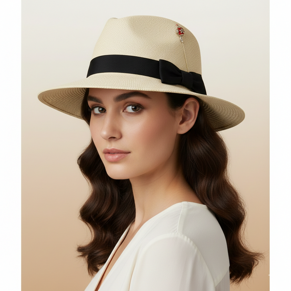 Duel On Jewel | Decorative Red Hat Pin with Rhinestone Floral Bead | Silver Long Stick Pin for Hats, Scarves, Turbans & Craft Styling | Statement Brooch Accessory for Weddings & Vintage Looks