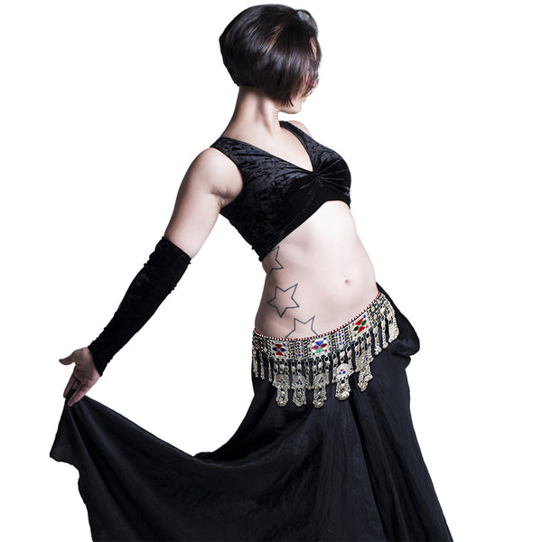 Boho chic festival jewelry waist belt for Navratri and Dandiya dance performances.
