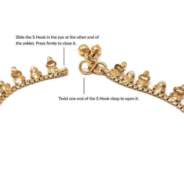 Indian Gold Plated Chain Payal Bells Anklet Pair For Women in Pearls and Zircon - Wedding Party Beach Gift - Duel On Jewel