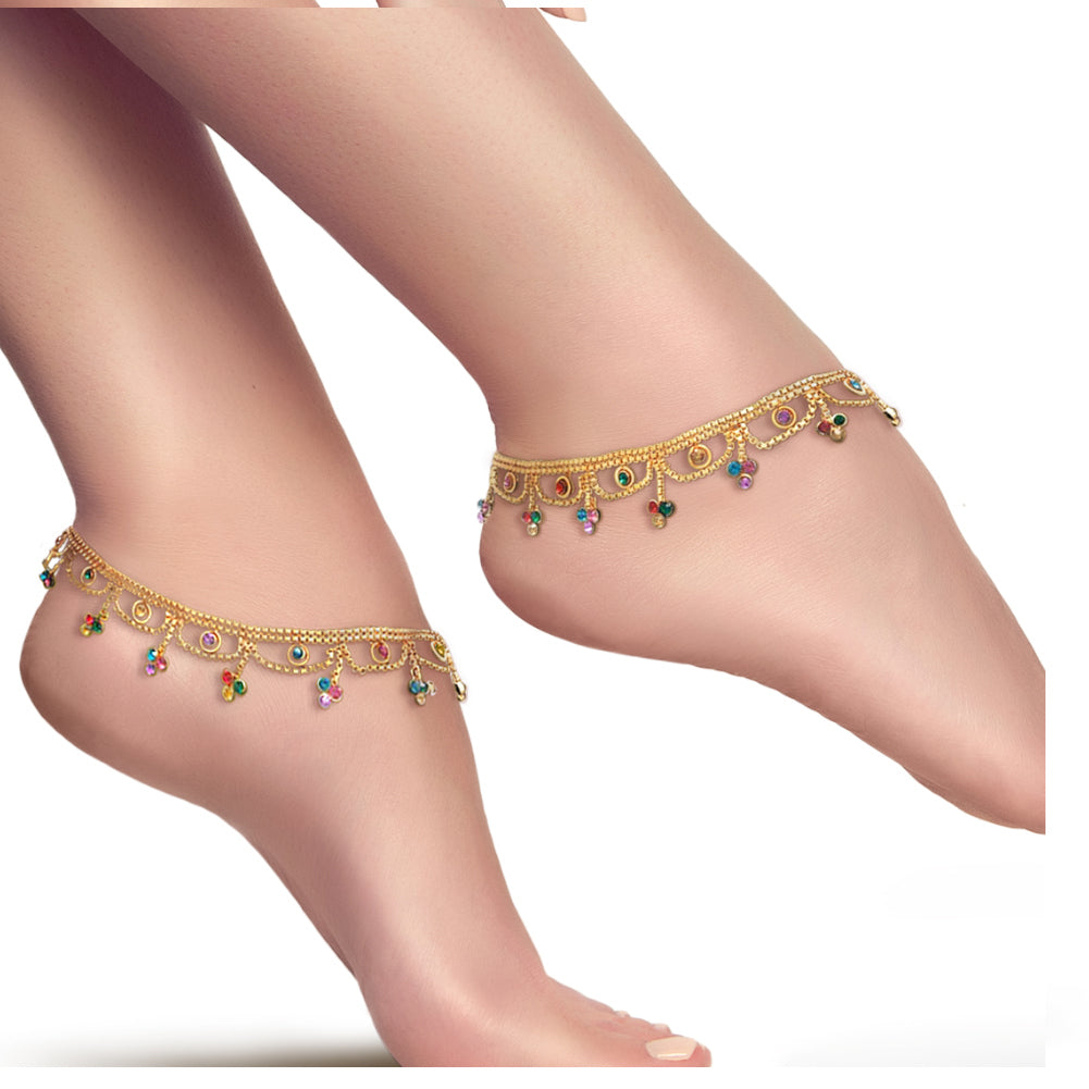 Indian Gold Tone Bells Anklet Chain Payal Set For Women in