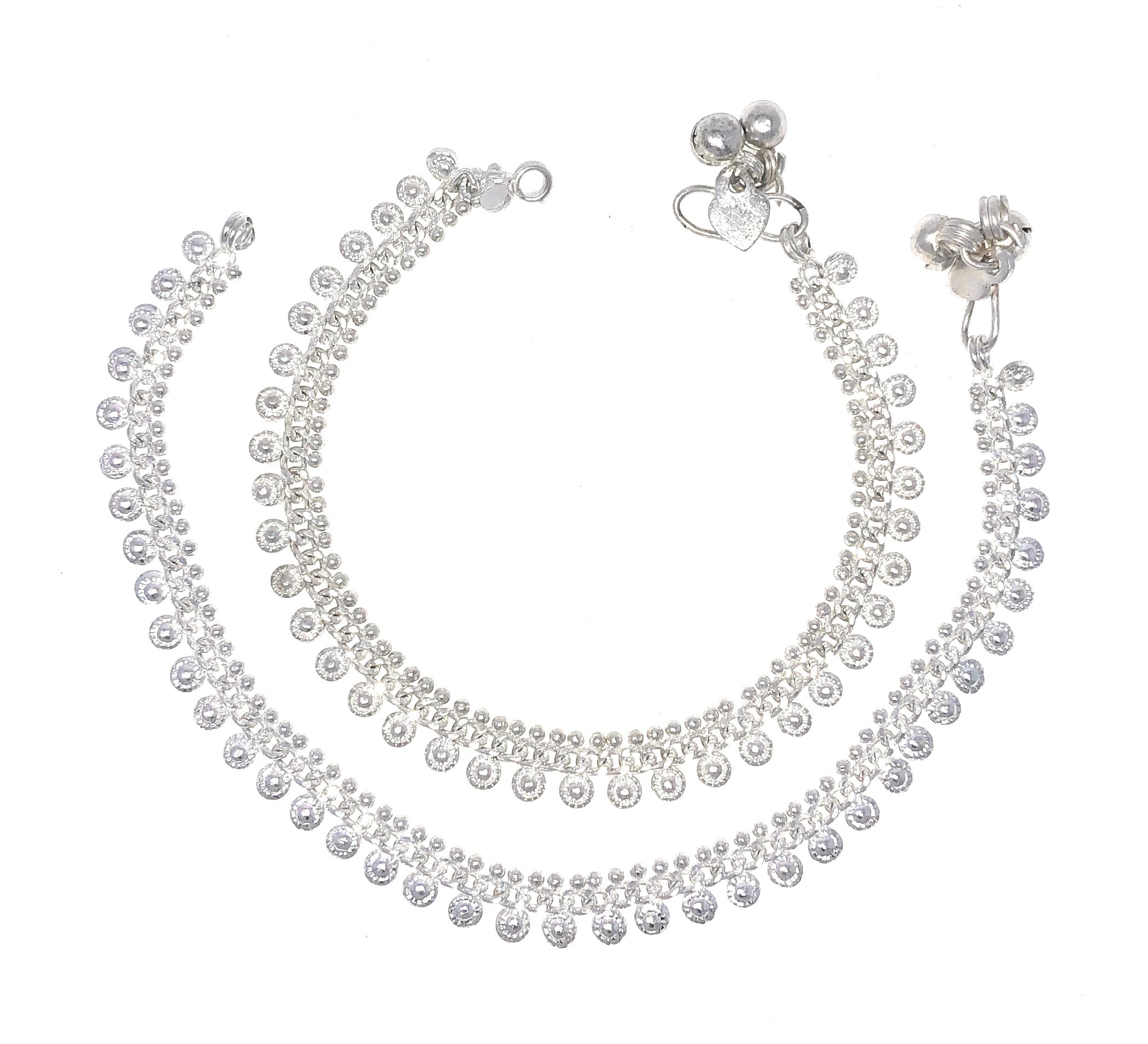 Traditional Indian Style Silver Curved Edge Payal Bell Anklet Pair