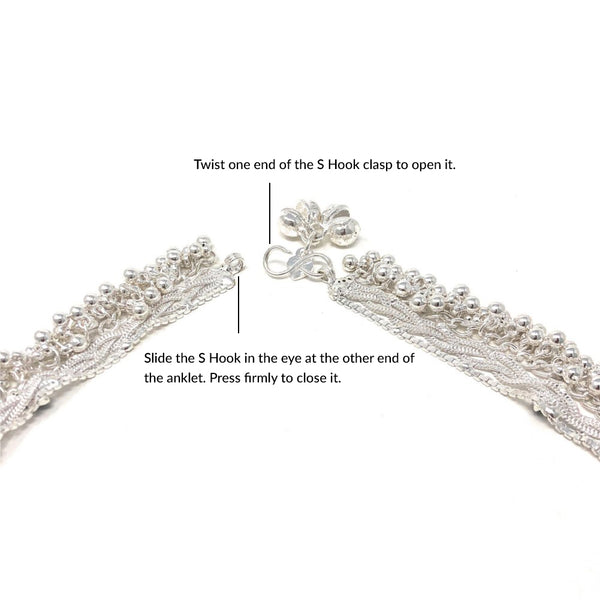 Ethnic Indian Silver Jhanjar Beads Payal Bells Anklet Pair in Multicolor Enamel For Women - Dance Bridal Wedding - Duel On Jewel